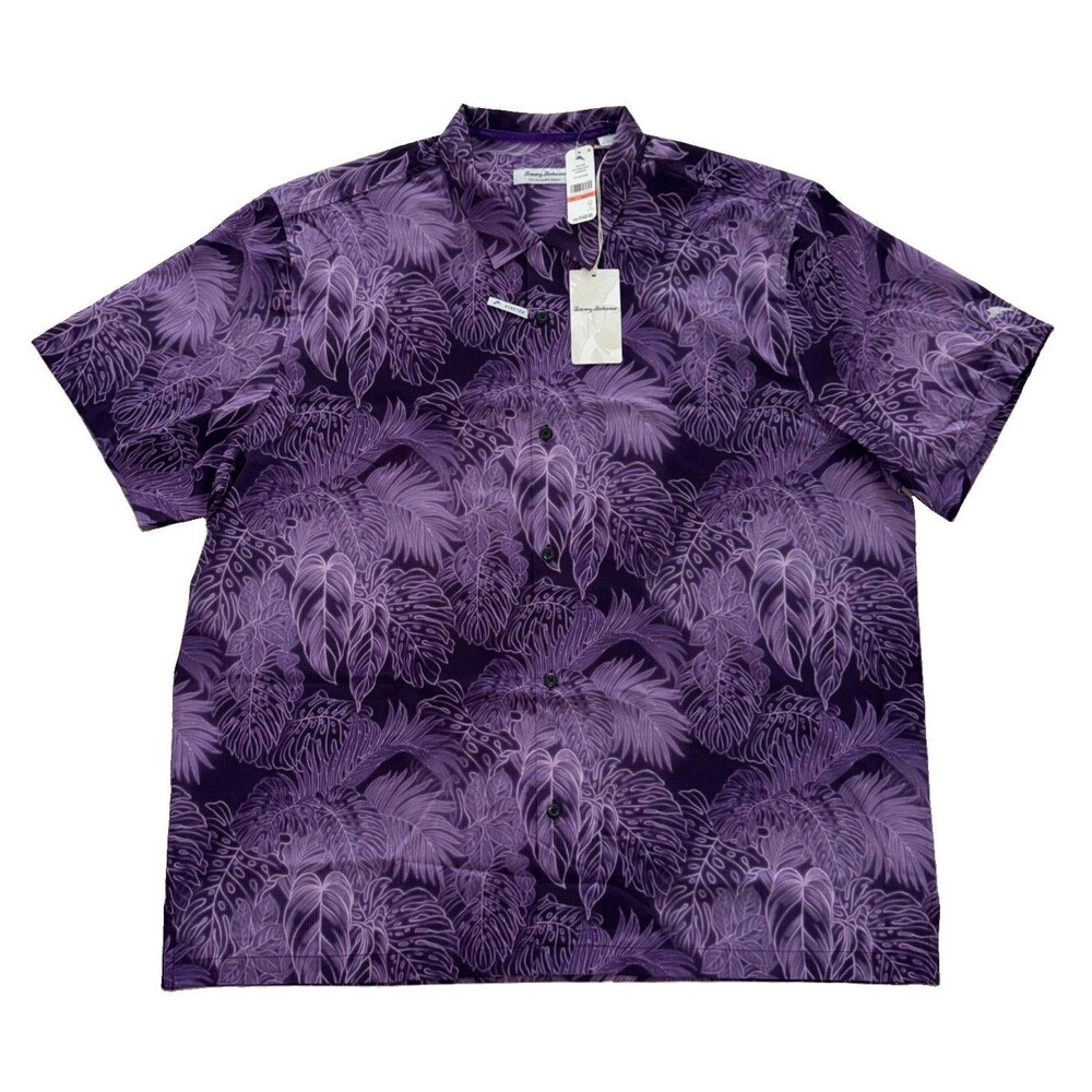 Tommy Bahama Shirt Hawaiian Luminescent Mens 3XL Deep Grape Bahama Coast Wicking